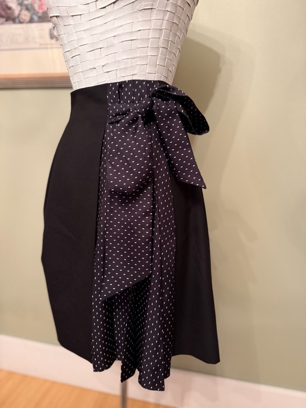 Sportmax Code Max Mara Polka Dot Mixed Media Bow Skirt - Size 6